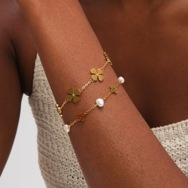 Jon Richard Gold Plated Waterproof Pearl and Floral Station Bracelet