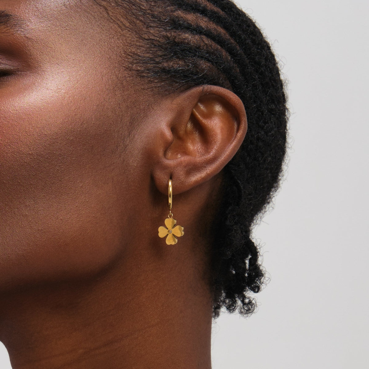Jon Richard Gold Plated Waterproof and Crystal Clover Huggie Earrings