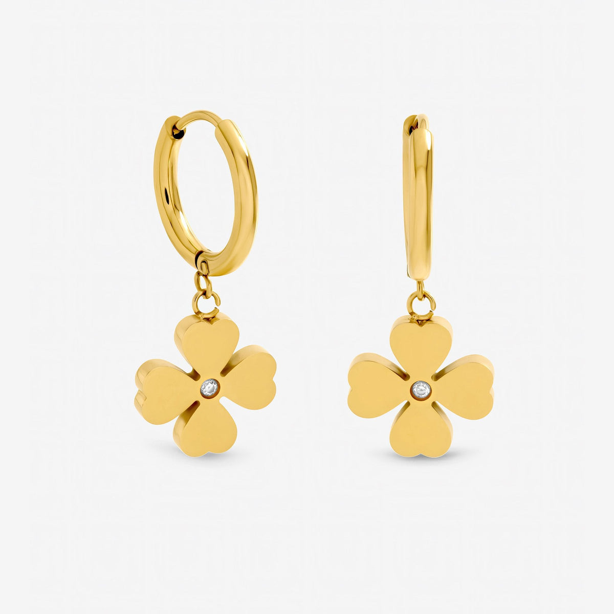 Jon Richard Gold Plated Waterproof and Crystal Clover Huggie Earrings