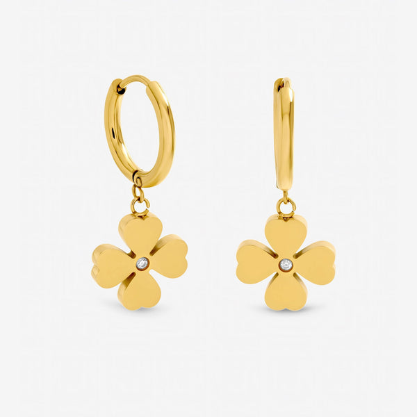 Jon Richard Gold Plated Waterproof and Crystal Clover Huggie Earrings