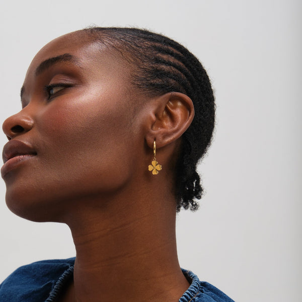 Jon Richard Gold Plated Waterproof and Crystal Clover Huggie Earrings