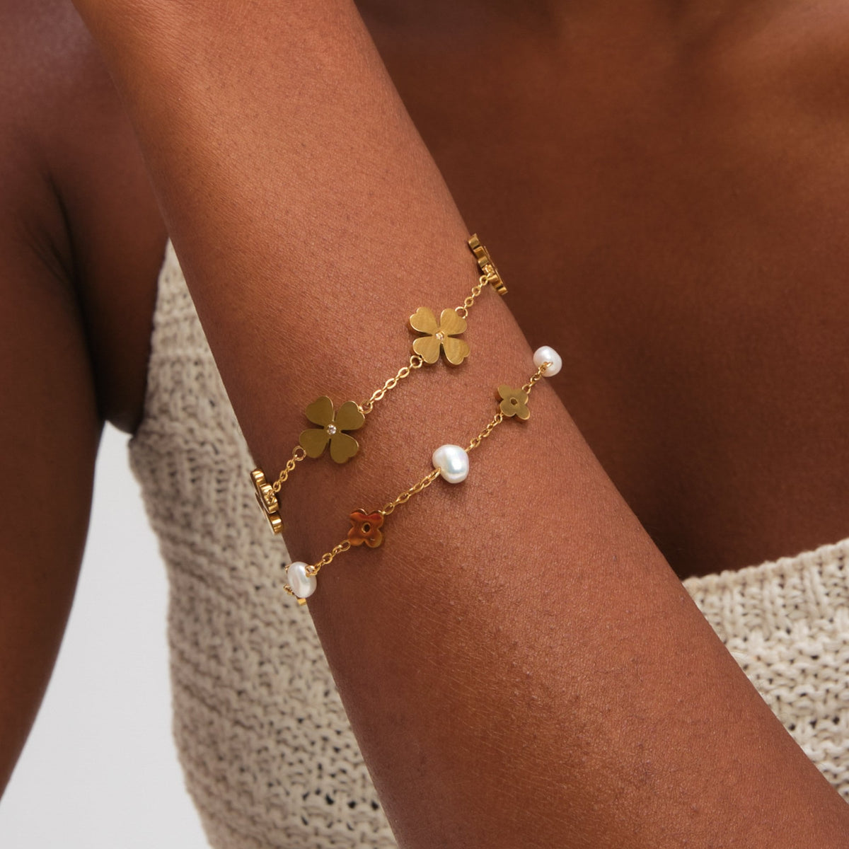 Jon Richard Gold Plated Waterproof Clover and Crystal Clover Bracelet