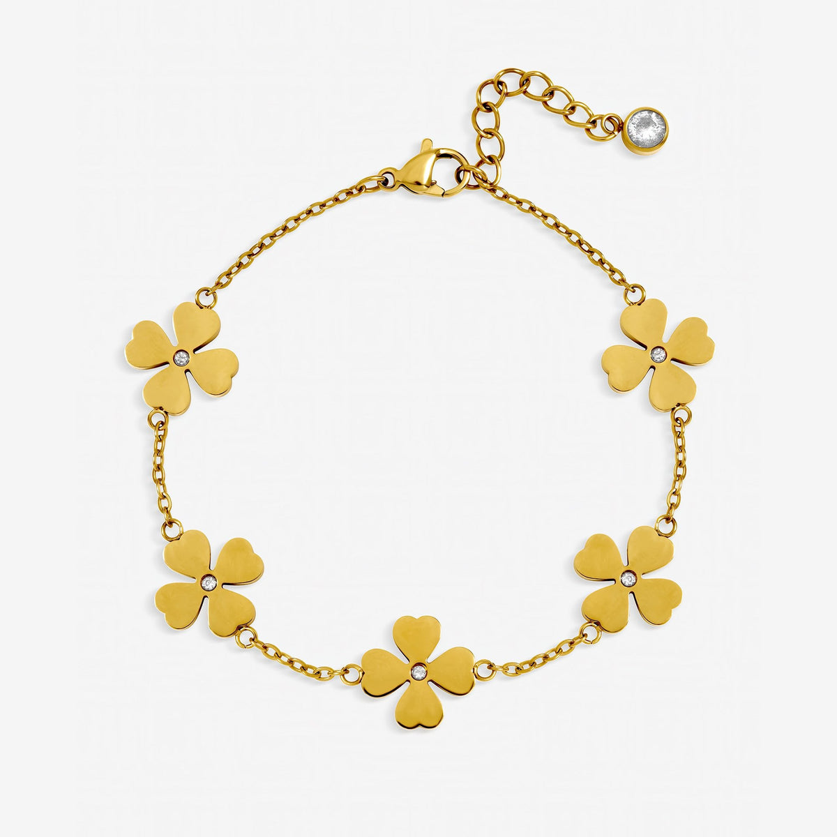 Jon Richard Gold Plated Waterproof Clover and Crystal Clover Bracelet