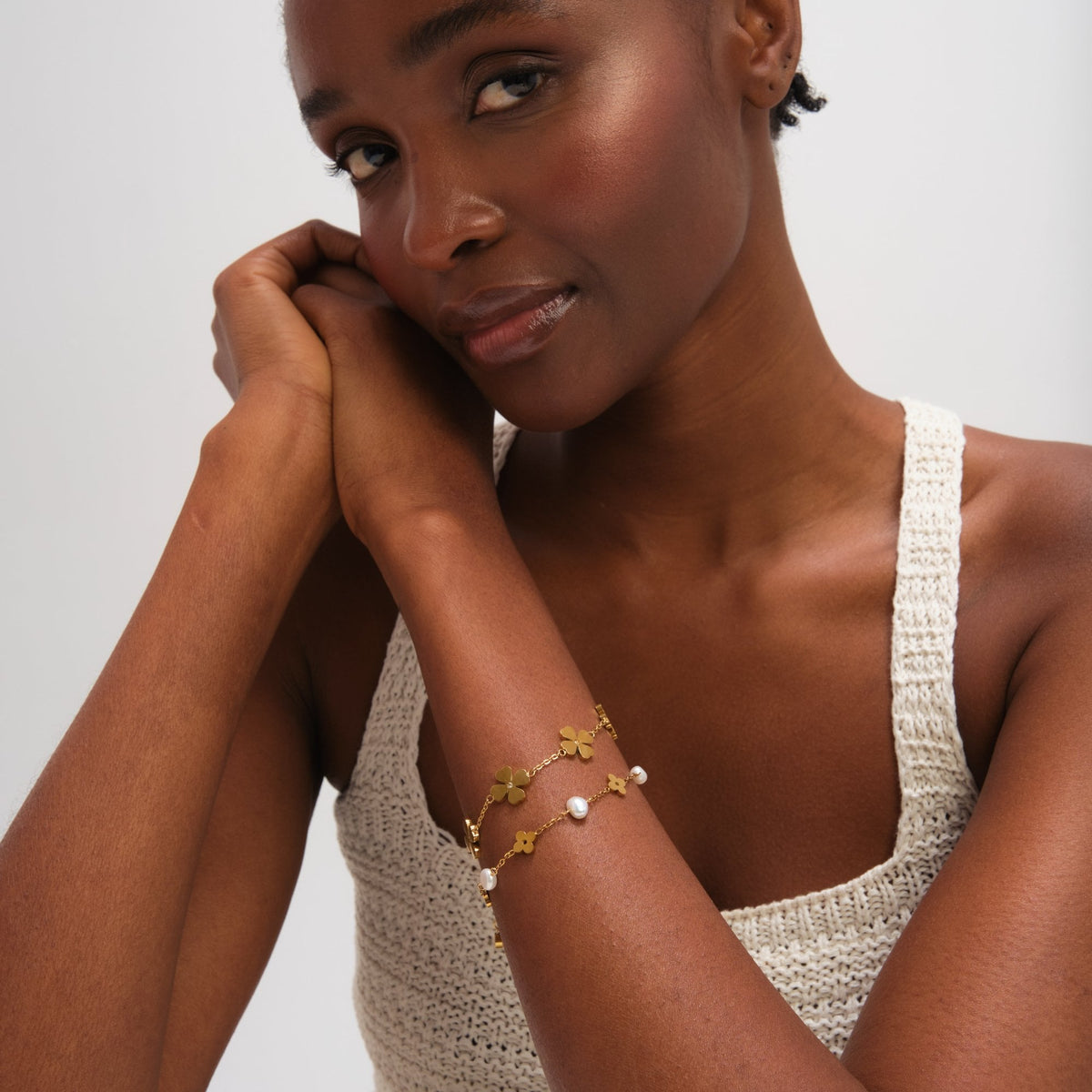Jon Richard Gold Plated Waterproof Clover and Crystal Clover Bracelet