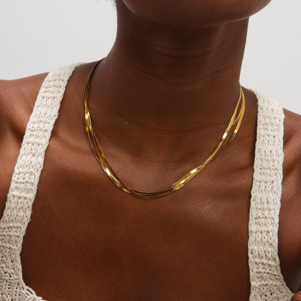 Jon Richard Gold Plated Waterproof Multirow Snake Chain Necklace