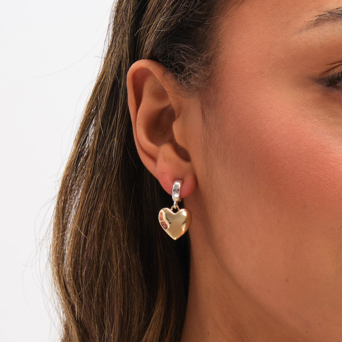 Mood Two Tone Heart Huggie Earrings