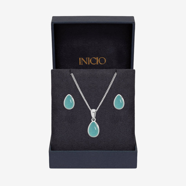 Inicio Sterling Silver Turquoise Peardrop Set - Gift Box