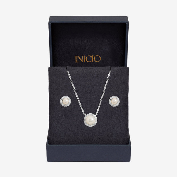 Inicio Sterling Silver Pearl Halo Set - Gift Box