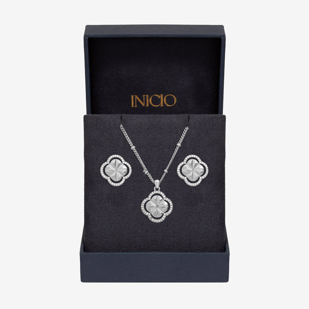 Inicio Sterling Silver Diamond Cut Clover Set - Gift Box