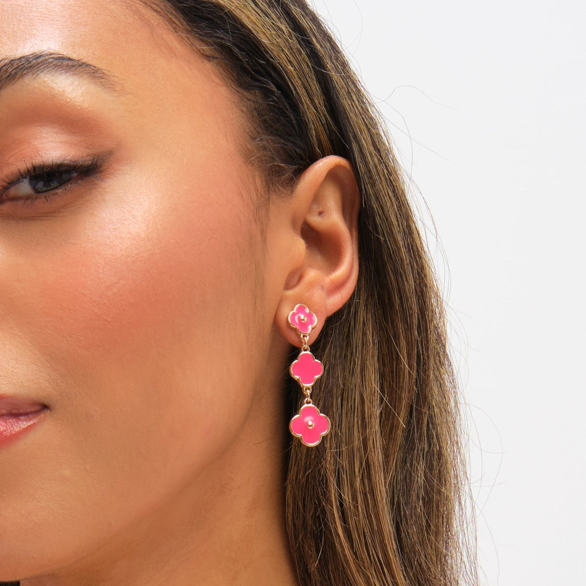 Mood Gold Plated and Coral Clover Drop Earrings