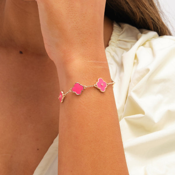 Mood Gold Plated and Coral Clover Bracelet