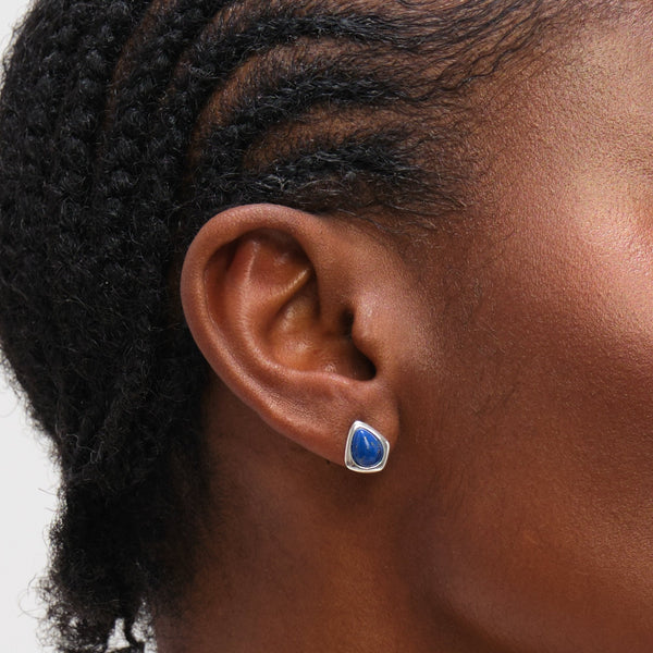 Inicio Sterling Silver Lapis Polished Stud Earrings