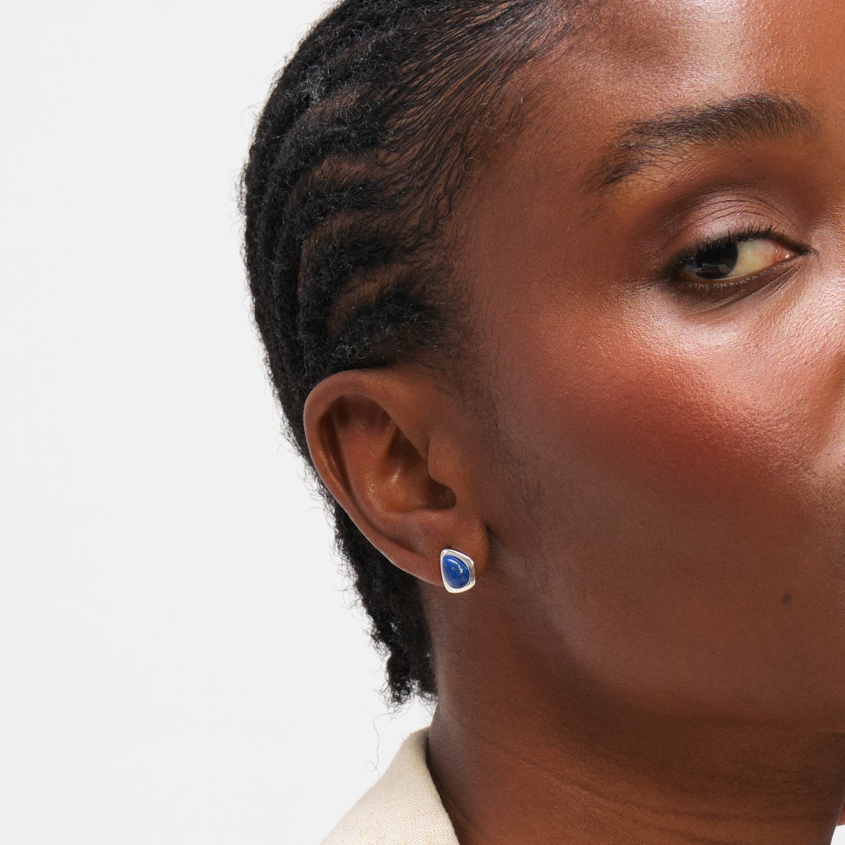 Inicio Sterling Silver Lapis Polished Stud Earrings