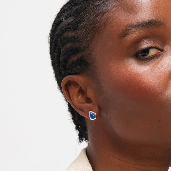Inicio Sterling Silver Lapis Polished Stud Earrings