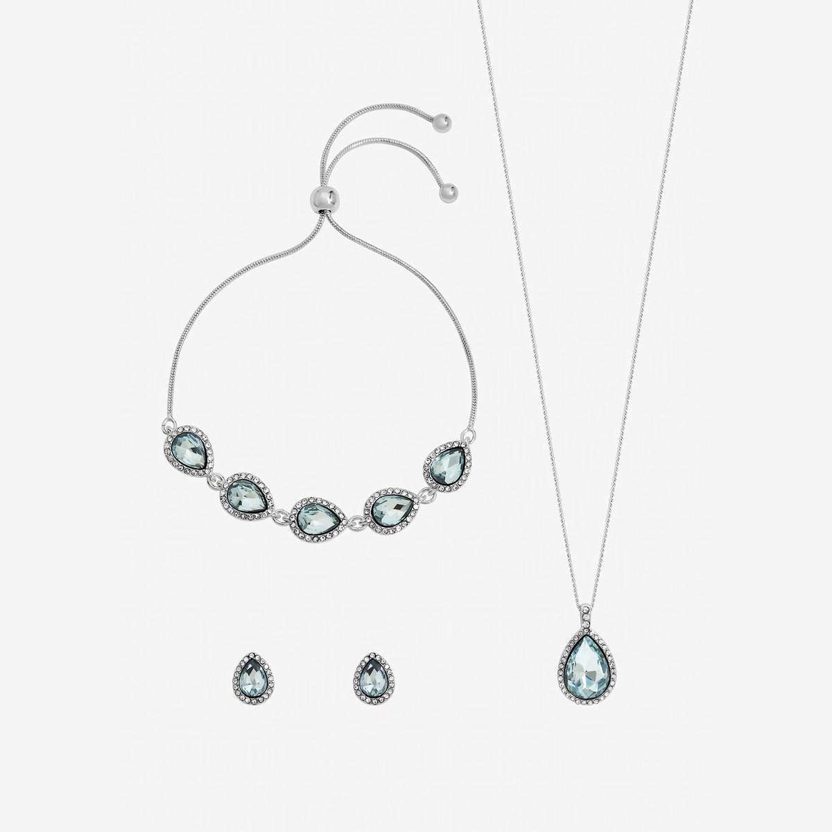Jon Richard Silver Plated and Aqua Pear Drop Trio Set - Gift Box