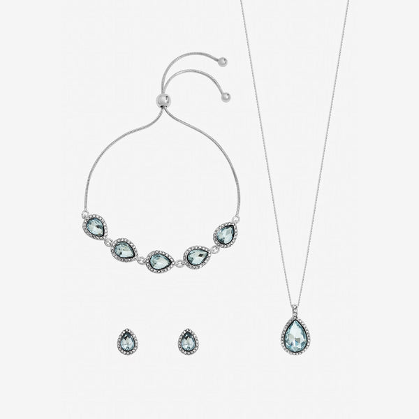 Jon Richard Silver Plated and Aqua Pear Drop Trio Set - Gift Box