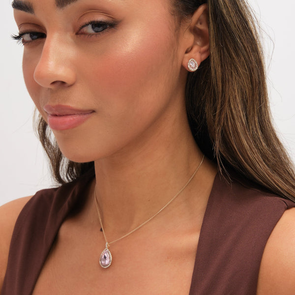 Jon Richard Gold Plated and Pink Pear Drop Trio Set - Gift Box