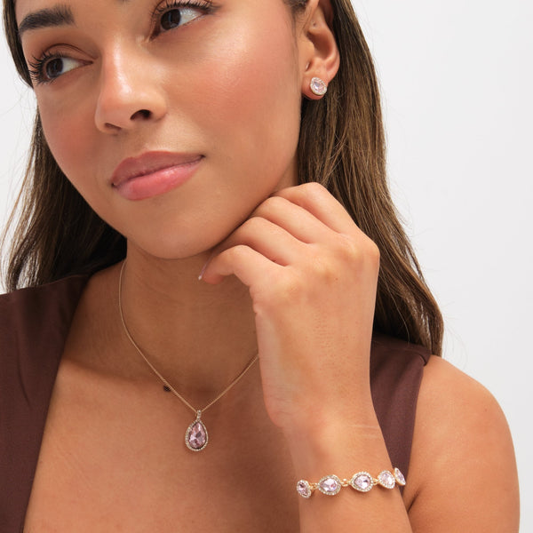 Jon Richard Gold Plated and Pink Pear Drop Trio Set - Gift Box