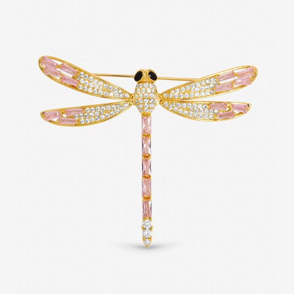Jon Richard Gold Plated Pink Dragon Fly Brooch - Gift Box