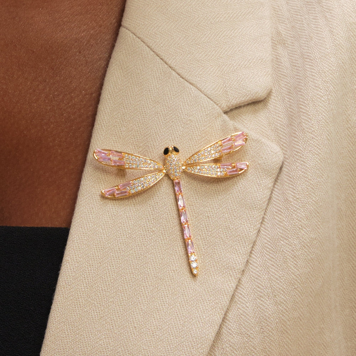 Jon Richard Gold Plated Pink Dragon Fly Brooch - Gift Box
