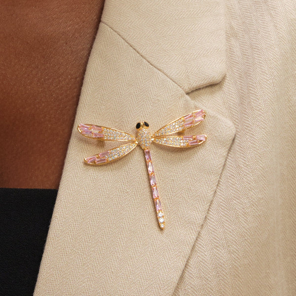 Jon Richard Gold Plated Pink Dragon Fly Brooch - Gift Box