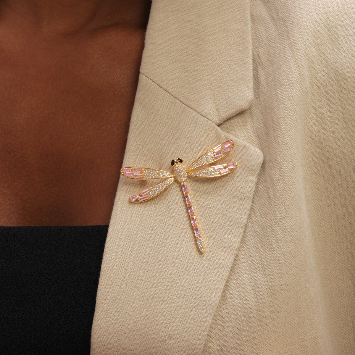 Jon Richard Gold Plated Pink Dragon Fly Brooch - Gift Box