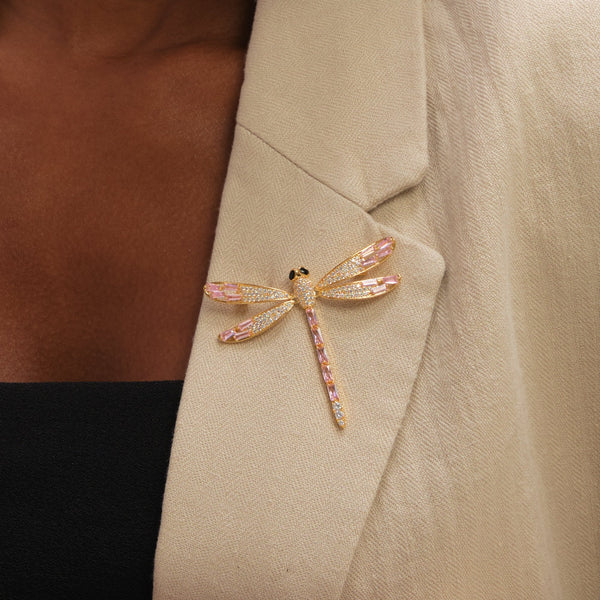 Jon Richard Gold Plated Pink Dragon Fly Brooch - Gift Box