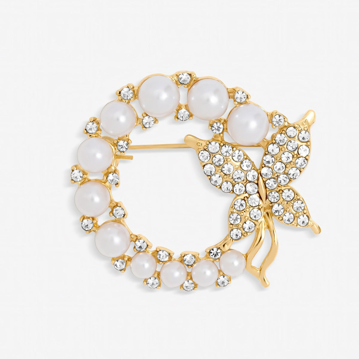 Jon Richard Gold Plated Pearl and Butterfly Brooch - Gift Box