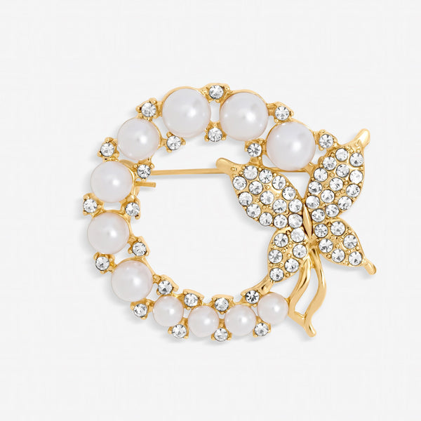 Jon Richard Gold Plated Pearl and Butterfly Brooch - Gift Box