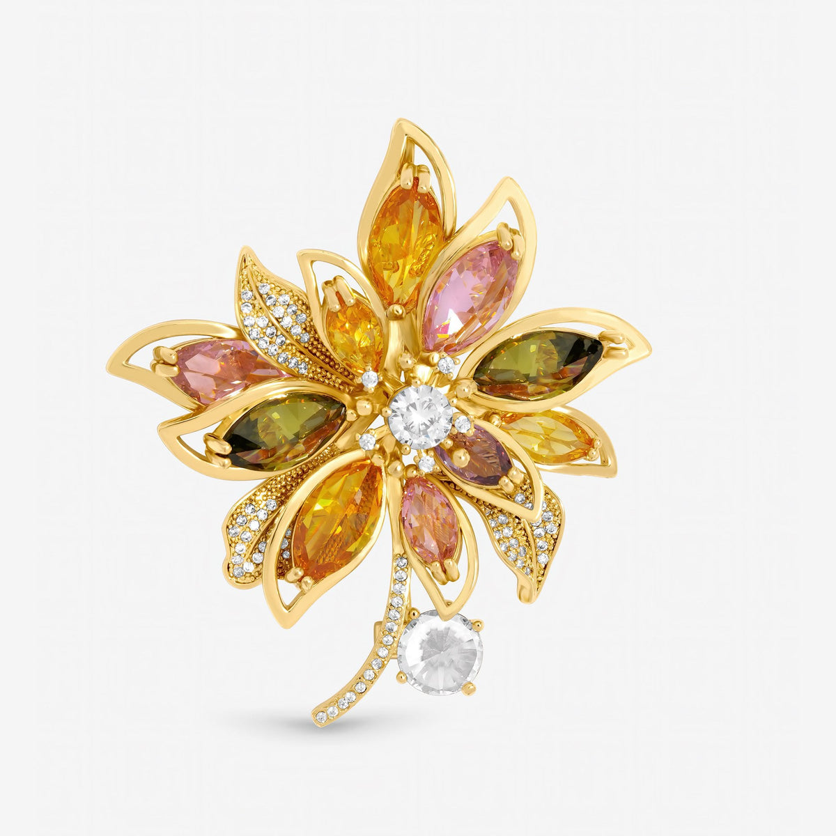 Jon Richard Gold Plated Multi Coloured Floral Brooch - Gift Box