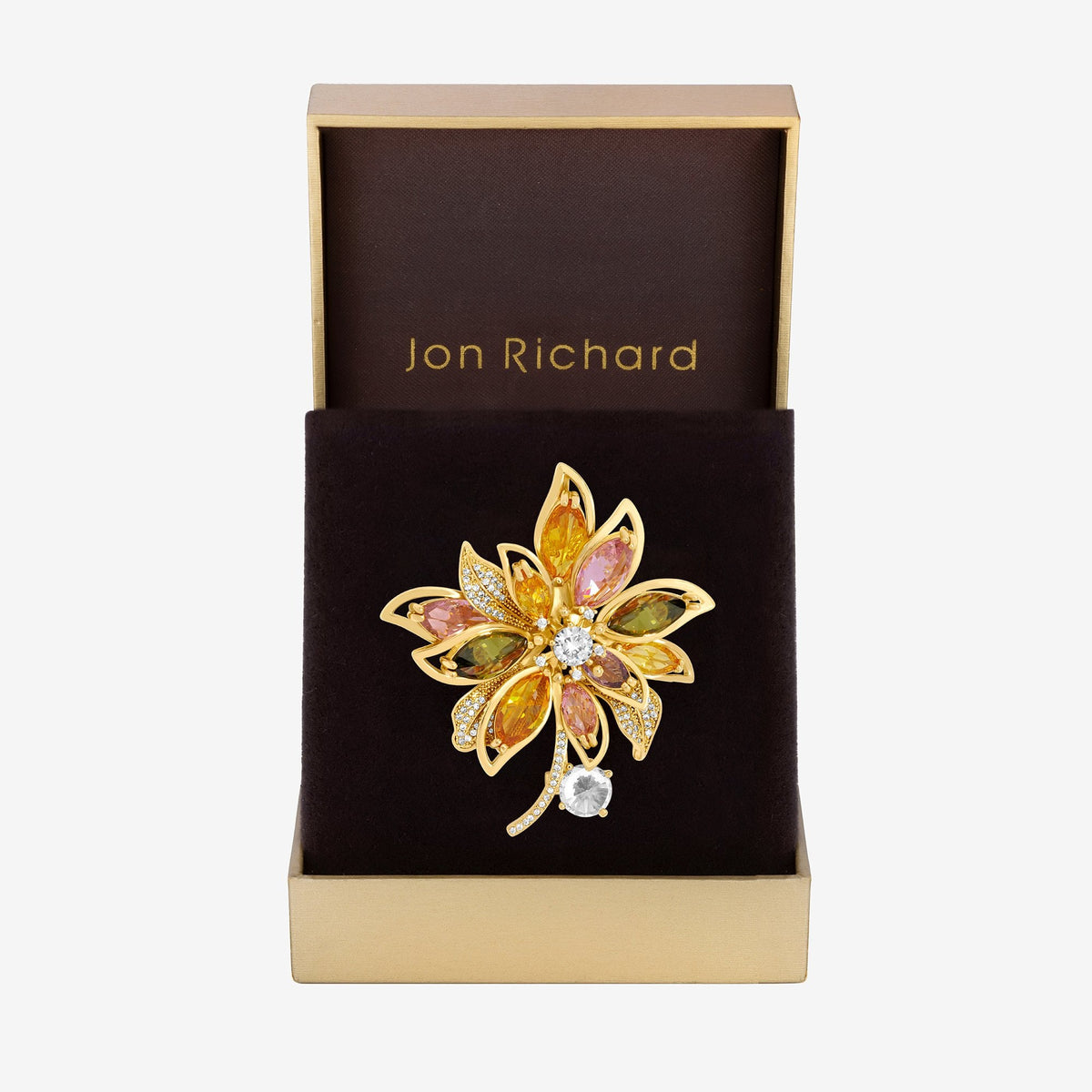 Jon Richard Gold Plated Multi Coloured Floral Brooch - Gift Box