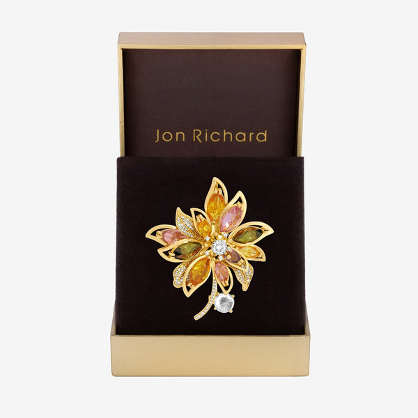 Jon Richard Gold Plated Multi Coloured Floral Brooch - Gift Box