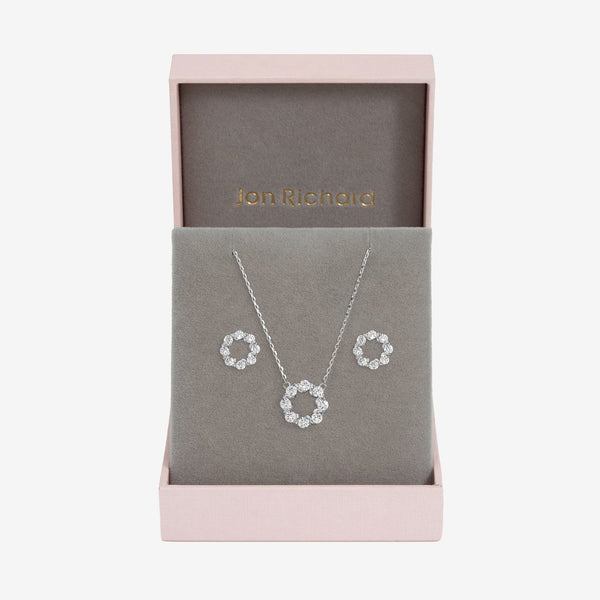 Jon Richard Rhodium Plated Crystal Open Circle Bridal Set - Gift Box