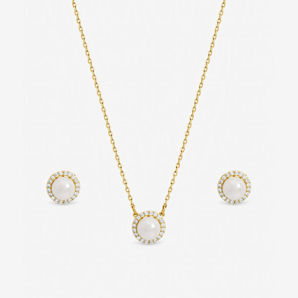 Jon Richard Gold Plated Crystal and Pearl Halo Bridal Set - Gift Box