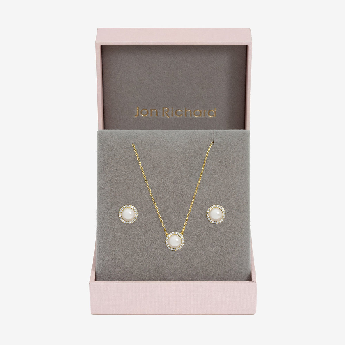 Jon Richard Gold Plated Crystal and Pearl Halo Bridal Set - Gift Box