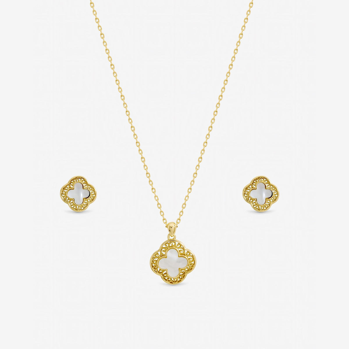 Jon Richard Gold Plated Filigree and Mother of Pearl Clover Set - Gift Box