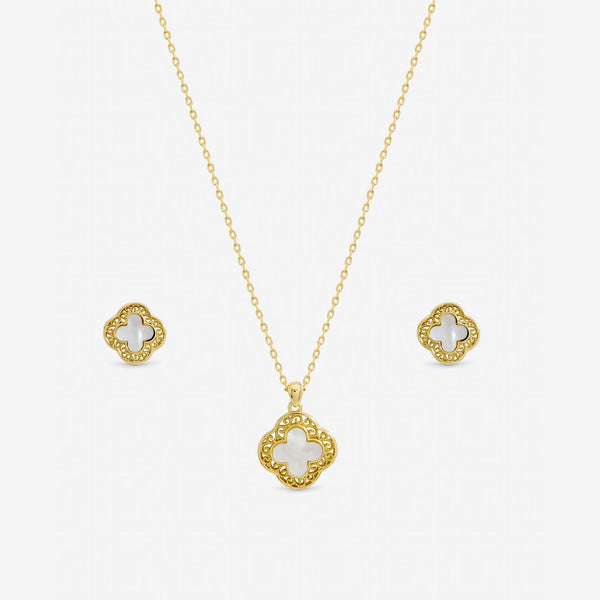 Jon Richard Gold Plated Filigree and Mother of Pearl Clover Set - Gift Box
