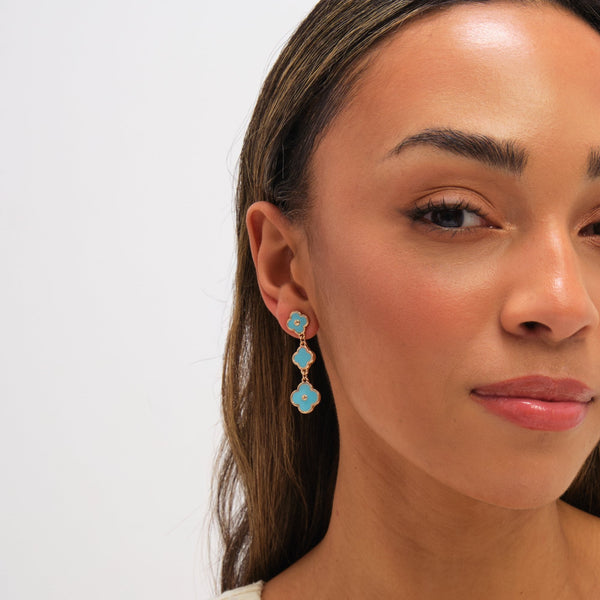 Mood Gold Plated and Turquoise Clover Drop Earrings