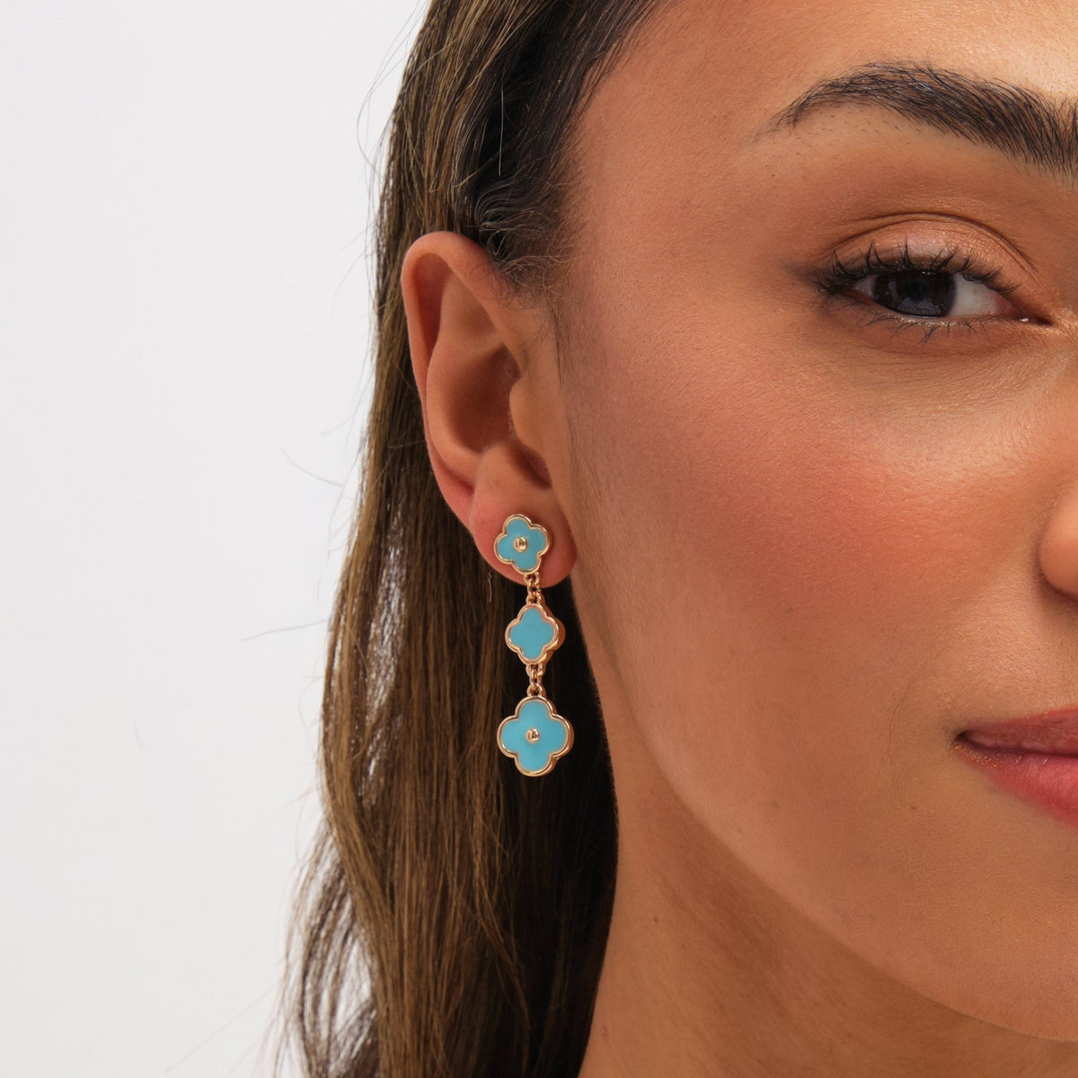 Mood Gold Plated and Turquoise Clover Drop Earrings