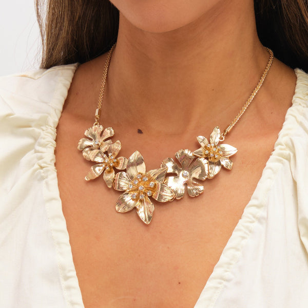 Mood Gold Polished Statement Floral Necklace
