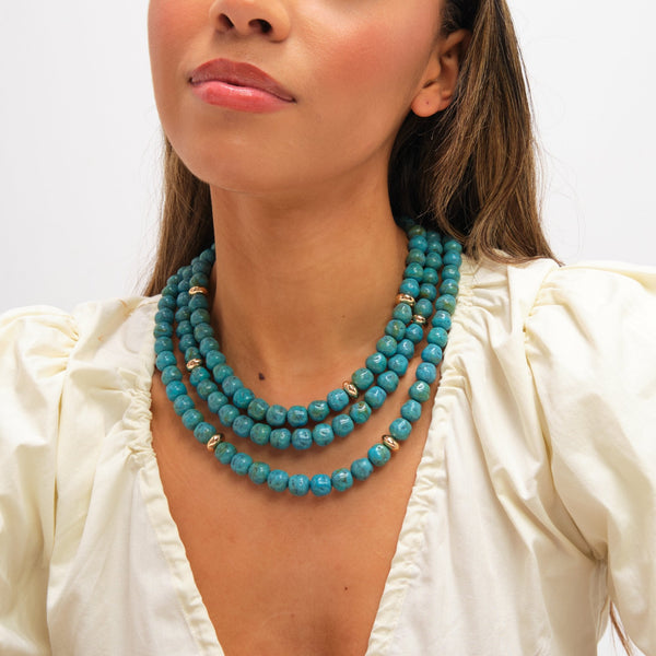 Mood Gold Plated and Turquoise Bead Statement Multirow Necklace