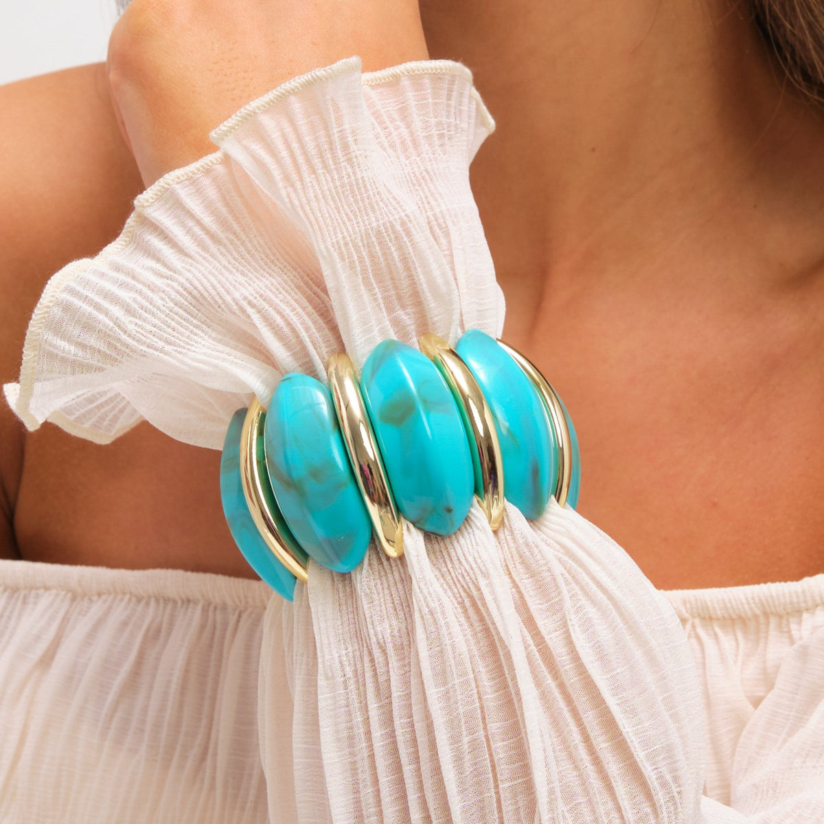 Mood Gold Plated and Turquoise Statement Stretch Bracelet