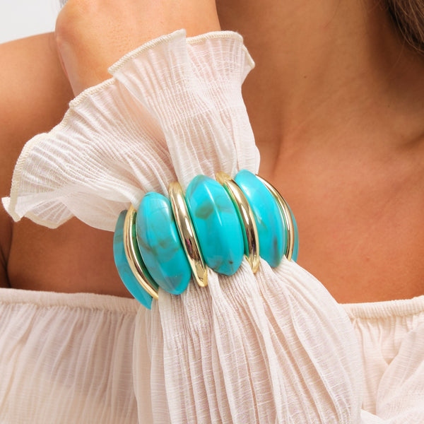Mood Gold Plated and Turquoise Statement Stretch Bracelet