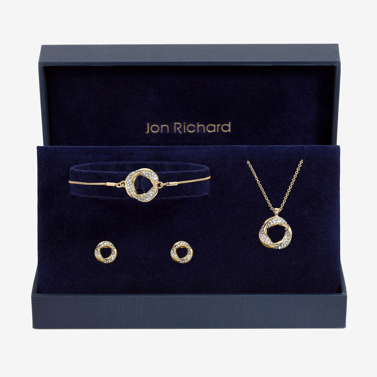 Jon Richard Gold Plated and Crystal Open Knot Set - Gift Box