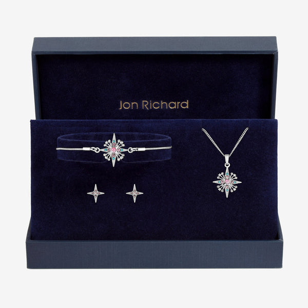 Jon Richard Silver Plated Diamond Cut Star Trio Set - Gift Box