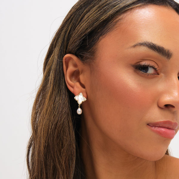 Jon Richard Gold Plated Mother of Pearl Clover Earrings