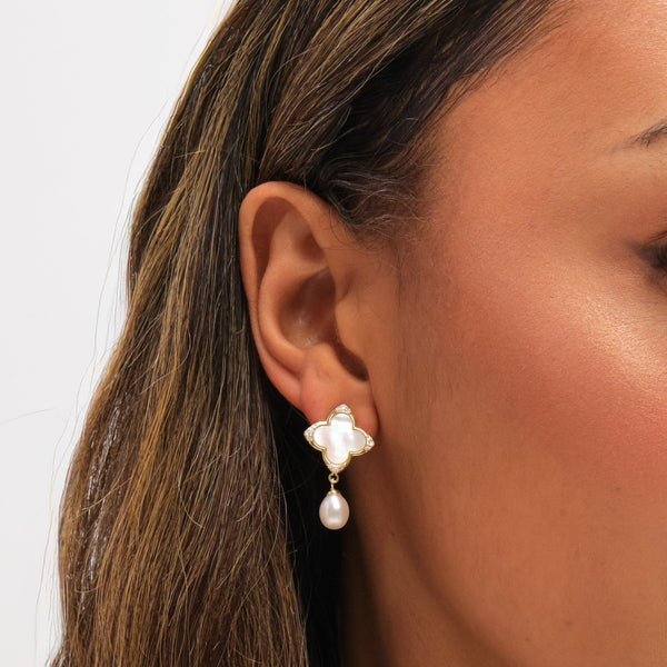 Jon Richard Gold Plated Mother of Pearl Clover Earrings