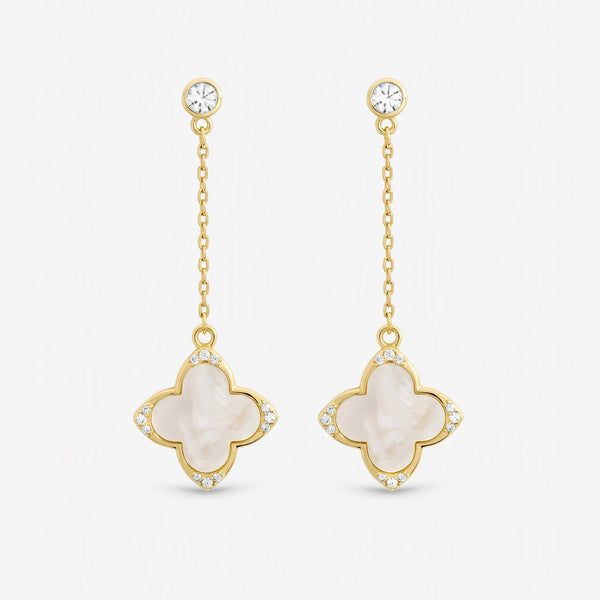 Jon Richard Gold Plated Mother of Pearl and Pearl Drop Clover Earrings