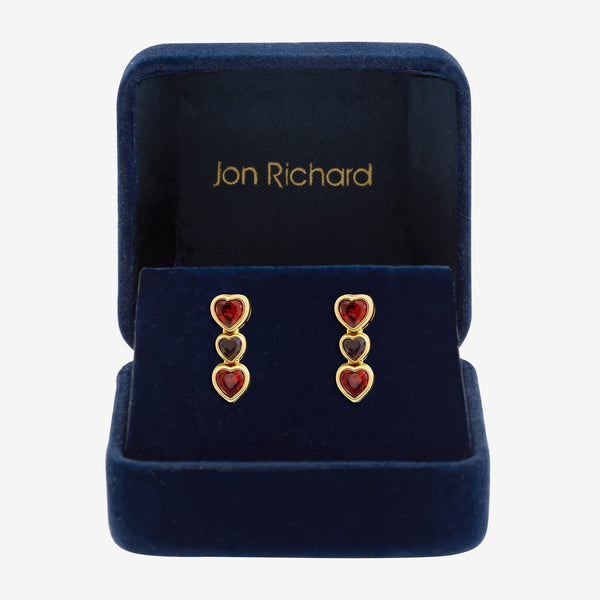 Jon Richard Gold Plated Cubic Zirconia Red Heart Tennis Earrings