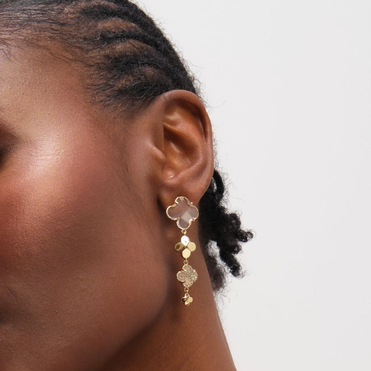 Jon Richard Gold Polished and Crystal Clover Earrings